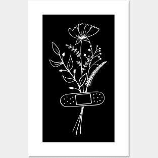 Floral Botanical Line Art Minimal | Black and White Design Posters and Art